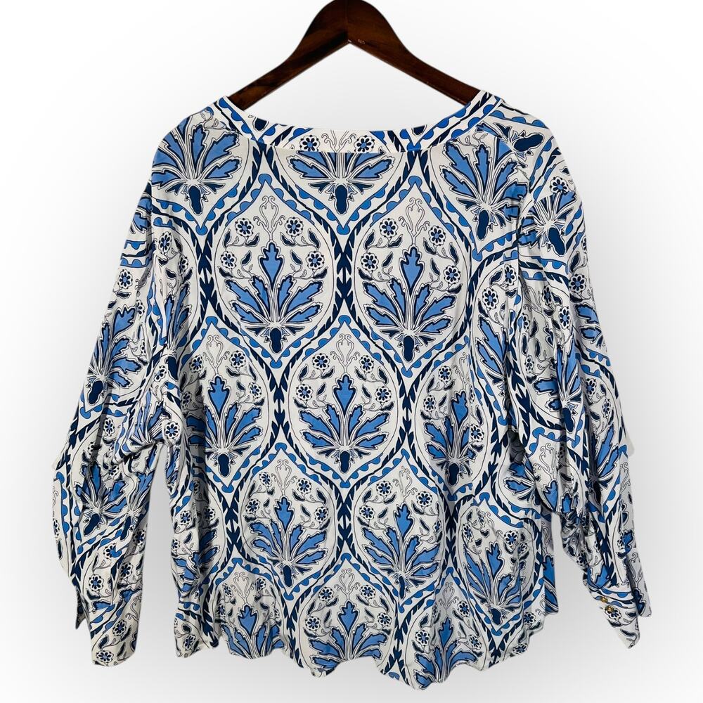 Talbots Blue White Print Popover Top V Neck Long Sleeve Size 3X NWT - Picture 4 of 10